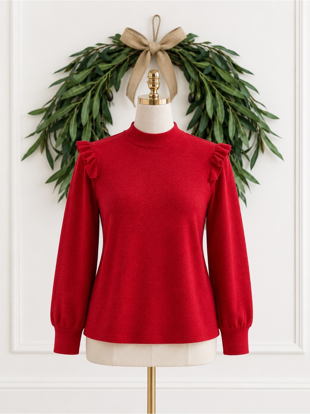 Ces Femme Boutique Red Ruffle Pullover Sweater Medium